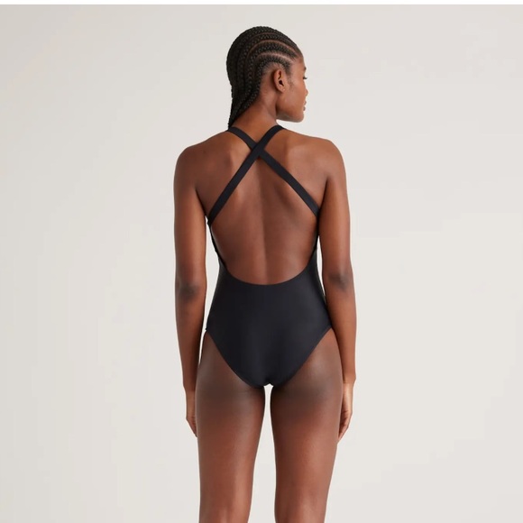 NWT QUINCE Italian Cross-Back One-Piece Swimsuit Large Black 0917 - Picture 1 of 7